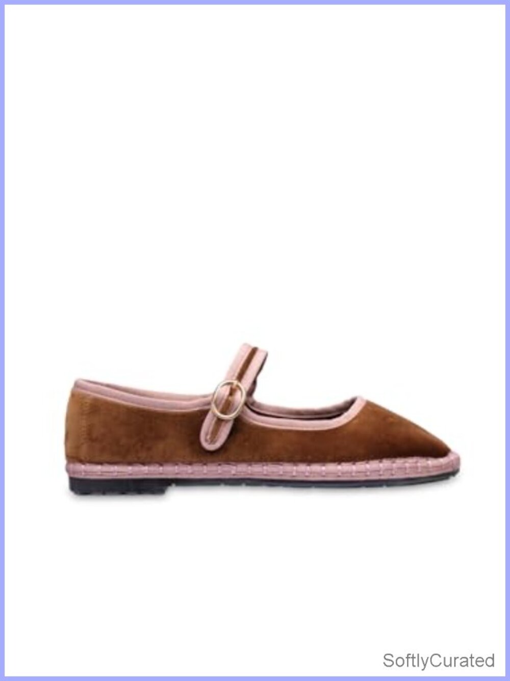 Velvet Mary Jane Flats Cushioned Leather Footbed Adjustable Buckle